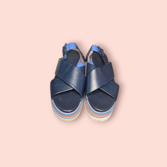 Tory Burch Blue Leather Patti Wedge Platform Sandals Size 37  Tory Burch Sport Gloriette Platform Sandals Blue Leather Ankle Comfort Wedges